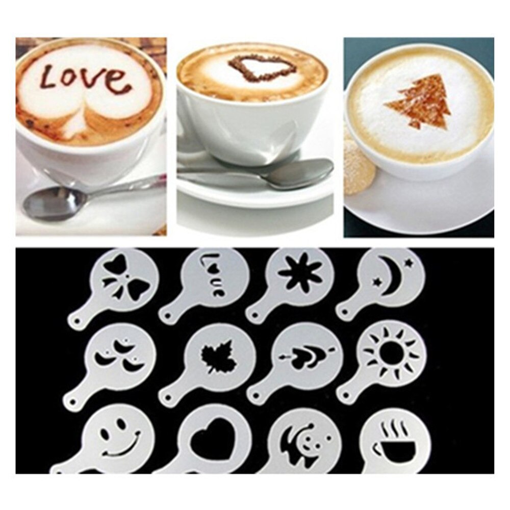 Plantillas de café con pulverizador de espuma, plantilla para decorar café, pastel, dibujo de café, molde de capuchino, herramientas de tamiz en polvo, 16 Uds.