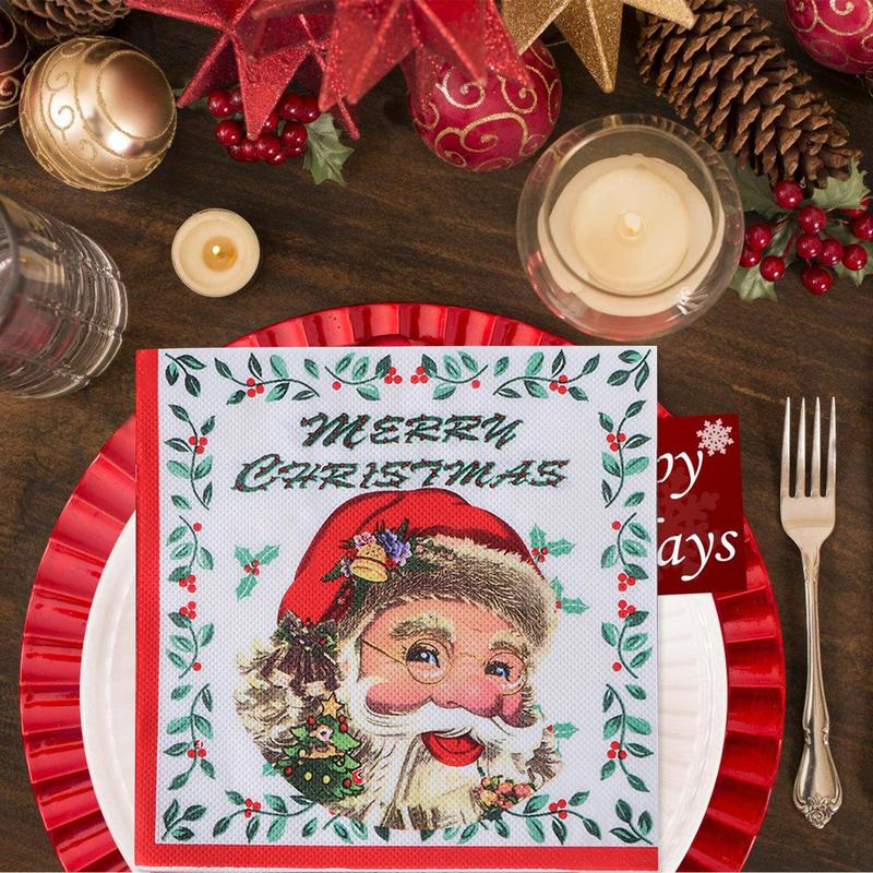 Holiday paper napkins, dinner towels, christmas napkins (, 20 pieces), holiday napkins, drink napkins, santa claus, printed winter paper