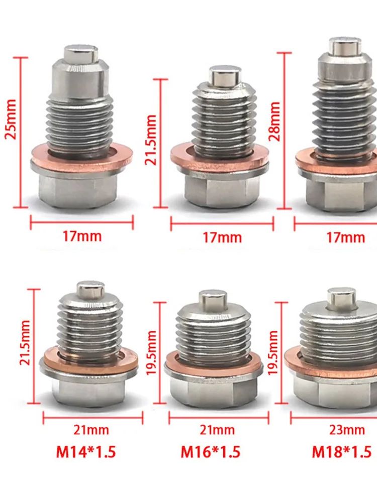 Magnetischer Ölablassschraube M12 x 1,5 Neodym-Magnet-Edelstahlbolzen mit 5 Cooper-Unterlegscheiben