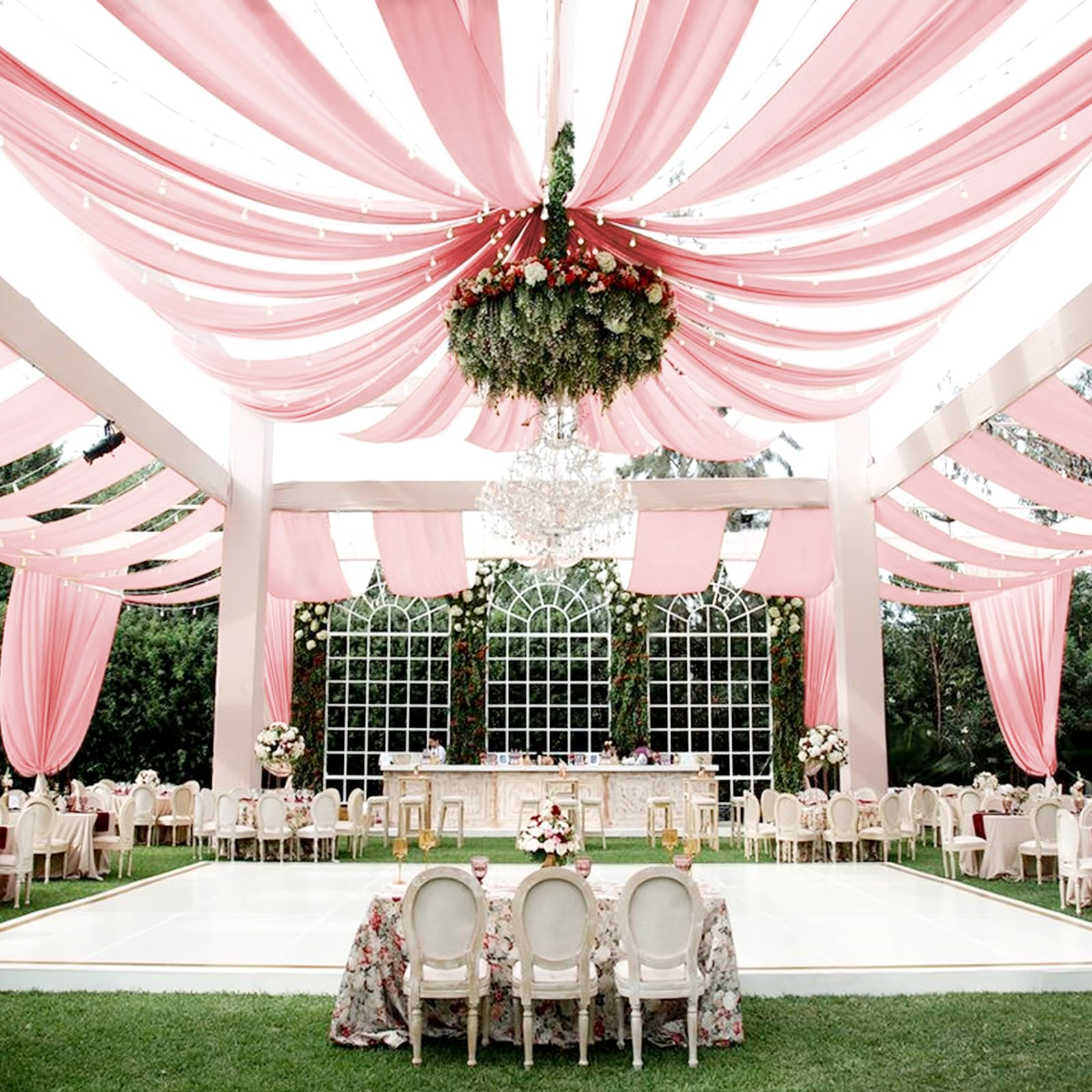 Draperies de plafond en mousseline de soie pour arche de mariage, tissu drapé, draperie blanche, décorations de plafond, scène de cérémonie de fête, Tyys: L / kaki foncé