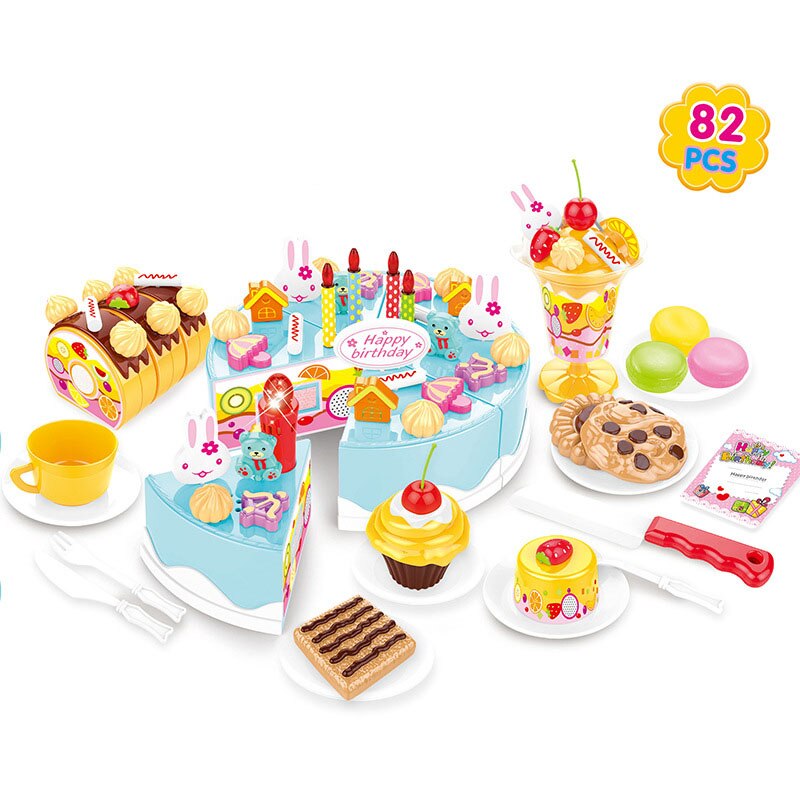 Mädchen simulation küche lebensmittel spielzeug 37-75 stück set DIY pretend zu spielen cut kuchen spielzeug geburtstag kuchen mit musik licht mädchen: 2