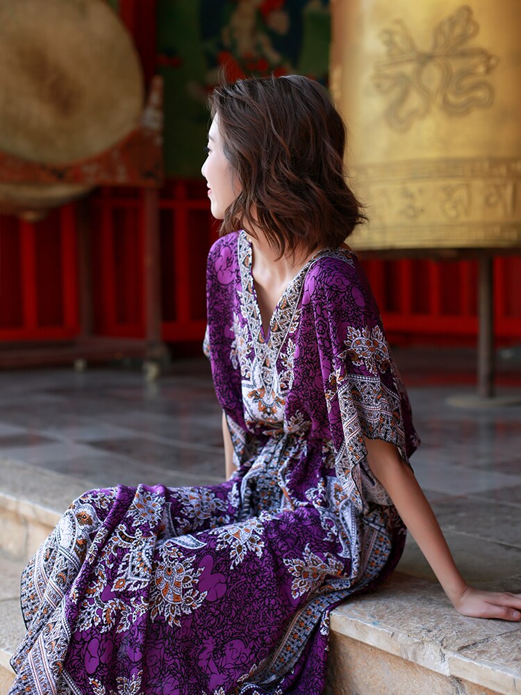 Bohemian Casual Losse Jurk Boho Vintage Etnische Stijl Lange Maxi Vrouwen Zomer Jurken India Pakistan Kleding Beach Sunny Gewaad