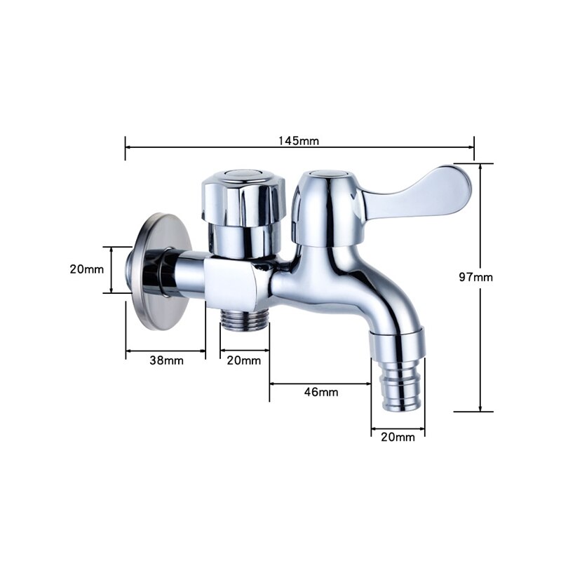 G1/2 'Bibcock 2 Water Outlet Wasmachine Kraan Tap Dubbele Uitloop Tuin Outdoor Water Tap messing Verchroomd
