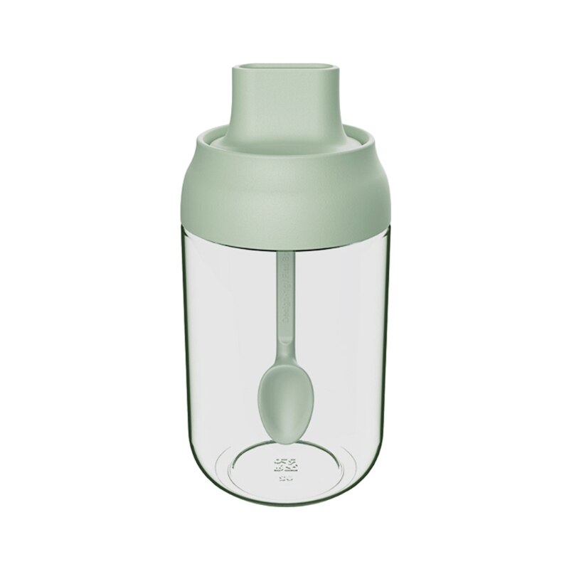 250ml High Borosilicate Glass Spice Jar Seasoning Condiment Salt Pepper Storage with Spoon Honey Stick Brush Lid Kitchen: Green-A