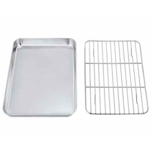 Stainless Steel Rectangular Grill Cookie Baking Pan Tray Plate Kitchen Gadget Baking Pan Non-stick Stainless Steel Baking Pan: S