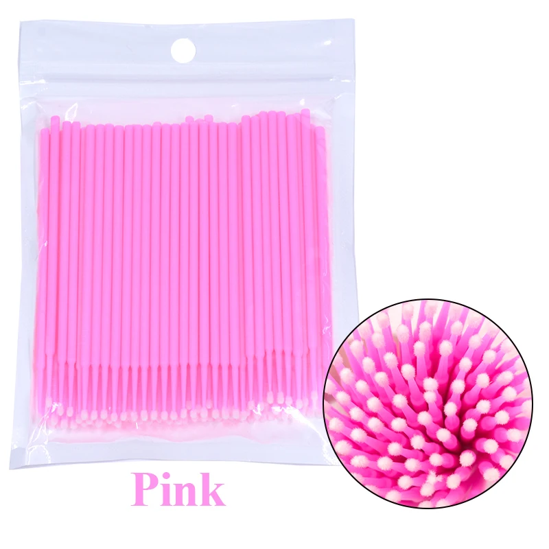 100Pcs Eyelash Cleaning Brush Lash Extension Micro Cotton Swab Individual Eyelashes Microbrush Beauty Makeup Clean Remover Tools: Pink