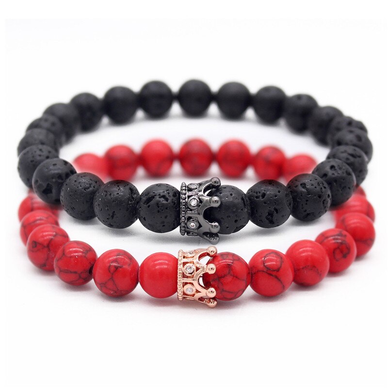 8mm Natural Stone Beads Bracelets & Bangles King Queen Couple Bracelet for Lovers His And Hers Jewelry Handmade MBR180309