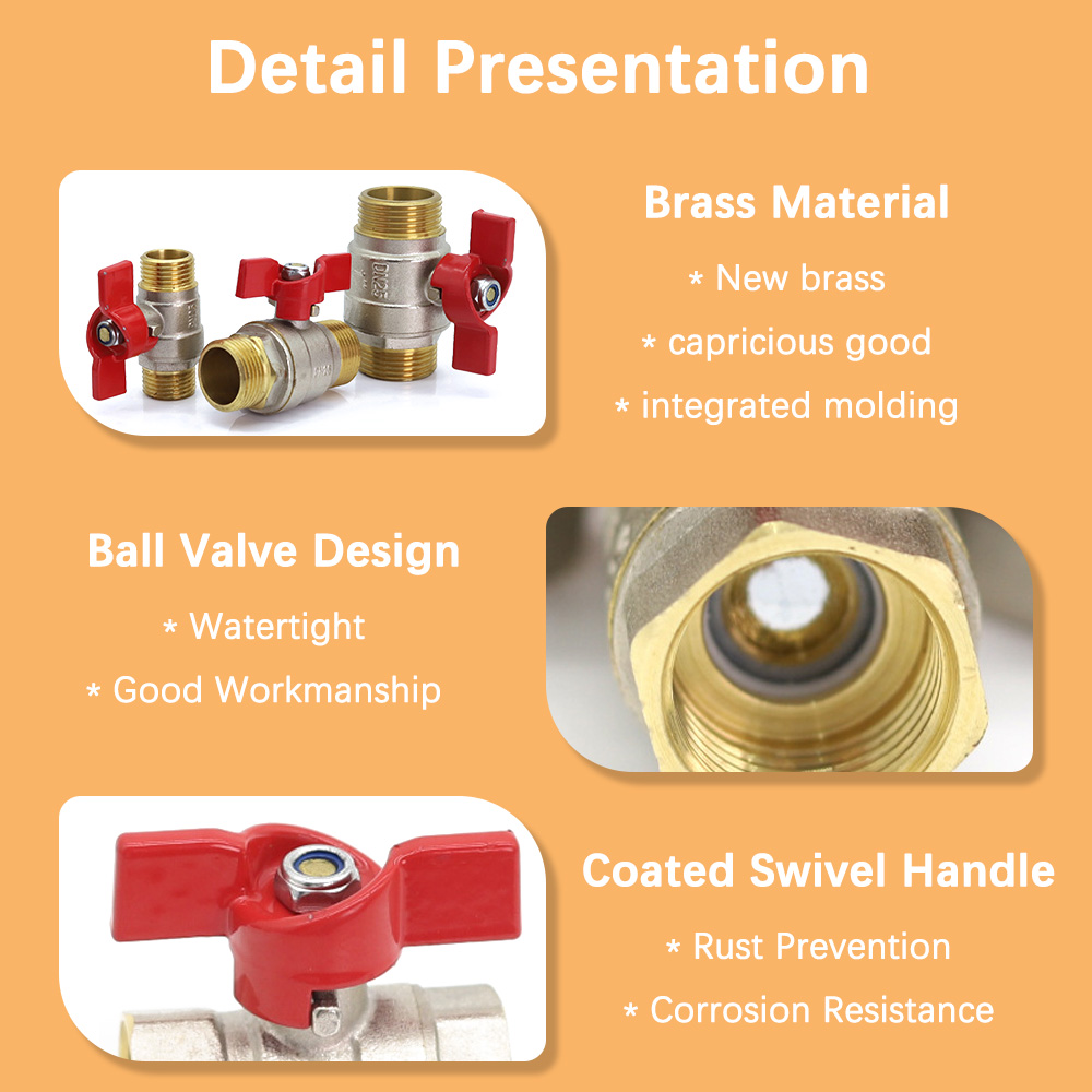 1/2" 3/4" 1" Brass Copper Ball Valve Fitting Replacement Coupling Adapter Connector Extender Garden Watering Durable Accessories