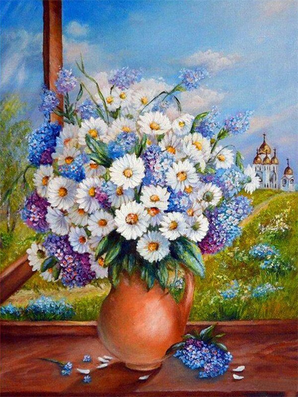 AZQSD 40x50cm Oil Painting By Numbers Flowers Pictures Paint By Number Canvas Vase Kits Painting For Living Room Home Decor: SZGD681