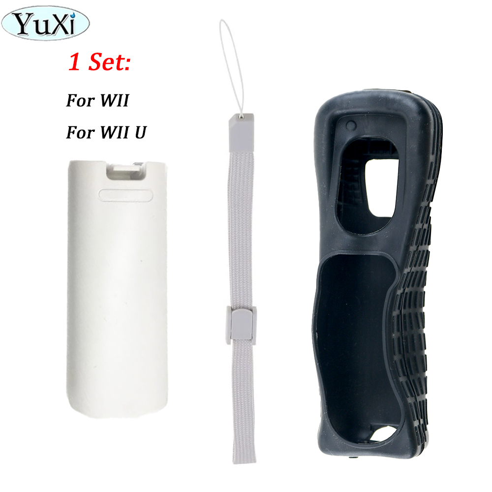 1 impostato custodia protettiva in silicone custodia per porta posteriore batteria kit cinturino da polso per parte telecomando WII Wii U: verde