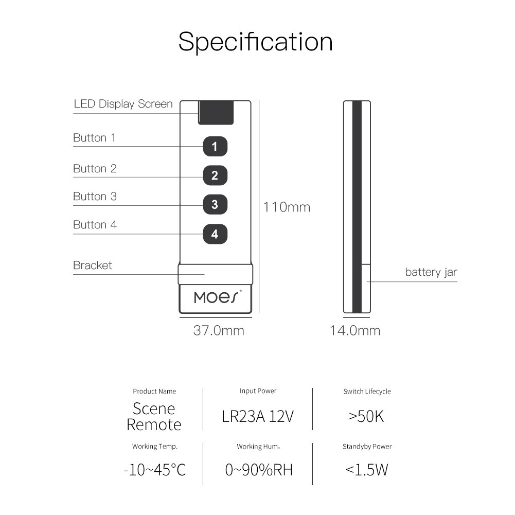 Moes ZigBee smart house Wireless Scene Switch 4 Gang Remote Portable Tuya Zigbee Hub Required No limit to Control Devices