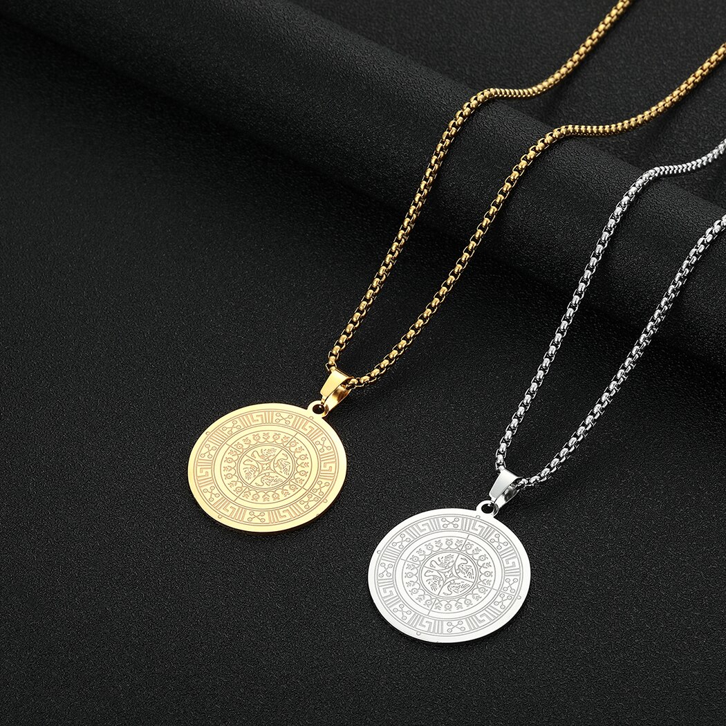 Rvs Sieraden Accessoires Griekse Sleutel Symbool Hanger Necklaceancient Griekse Medaillon Etnische Ketting Vrouwen Mannen