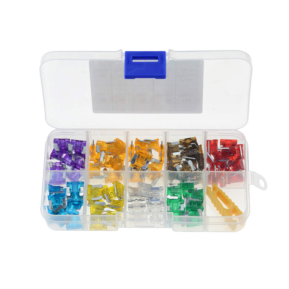 100 Stks/partij Auto Vrachtwagen Micro Blade Zekeringen 3A 5A 7.5A 10A 15A 20A 25A 30A Amp Plastic Box Assortiment Met clip