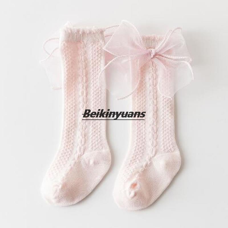 New spring and summer princess Lolita bow baby socks knee-length baby socks white pink socks children sock