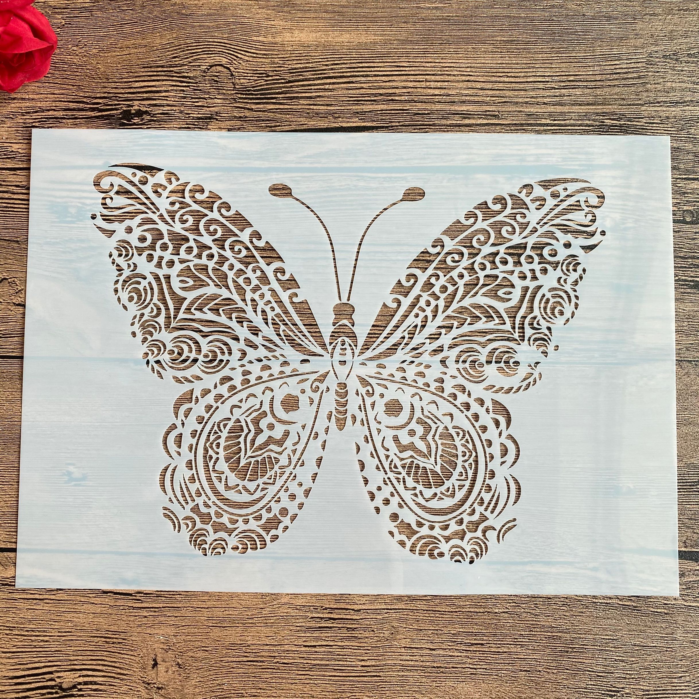 Plantillas A4 de 29x21cm para manualidades, pintura de pared, libro de recortes colorear, álbum en relieve, plantilla de tarjeta de papel decorativa, mariposa animal de pared: Negro