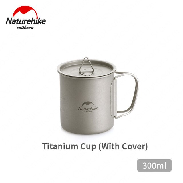 Naturehike Ultralight Titanium Cup Outdoor Camping Picknick Bier Kopje Water Cup Mok Theekopje Servies Met Cover Opvouwbare Handvat: 300ML