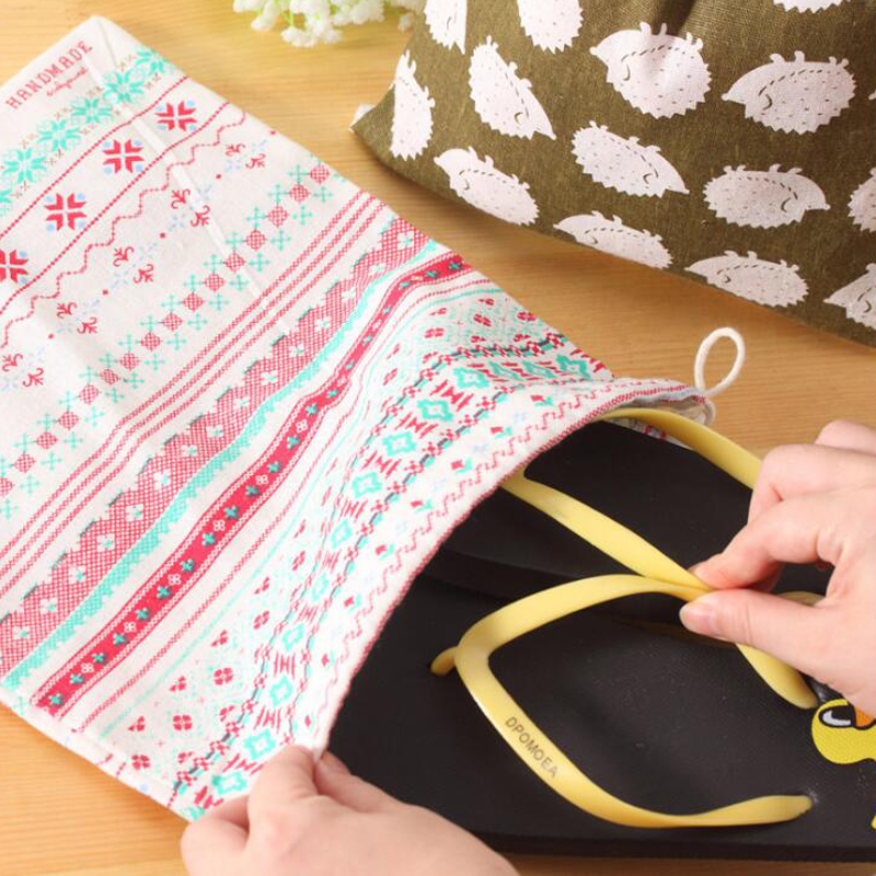 Verse Stof Katoen Reizen Trekkoord Tote Opbergtas Organizer Bag Voor Ondergoed Speelgoed Opbergtas Huishouden 7A0314