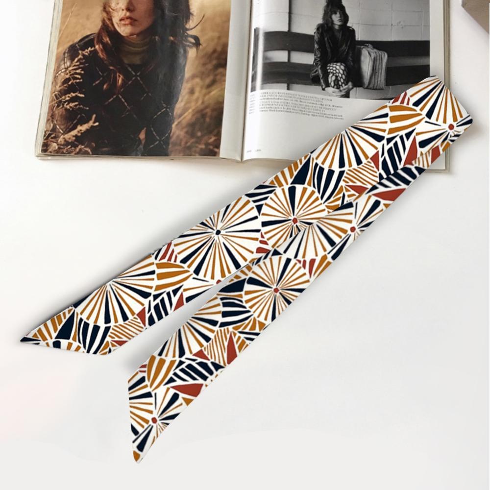 95cm*5cm Women Small Silk Long Scarf Irregular Printed Twill Skinny Scarves Hand Bag Ribbons Cloth Accessories: O
