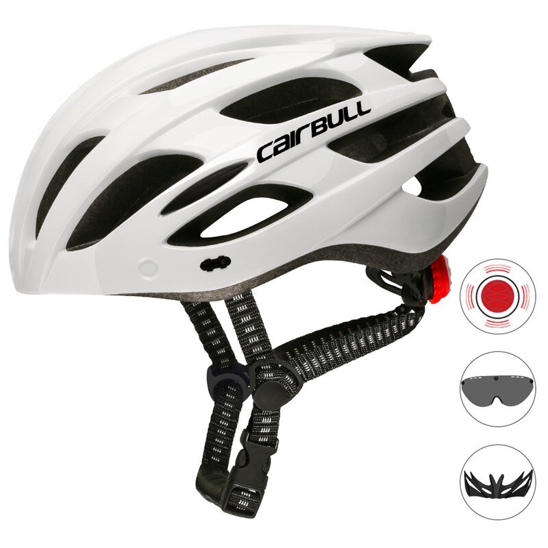 In-mold mtb fietshelm met afneembaar vizier & tt lens sport ultralichte mountainbike racefietshelm met achterlicht: Wit