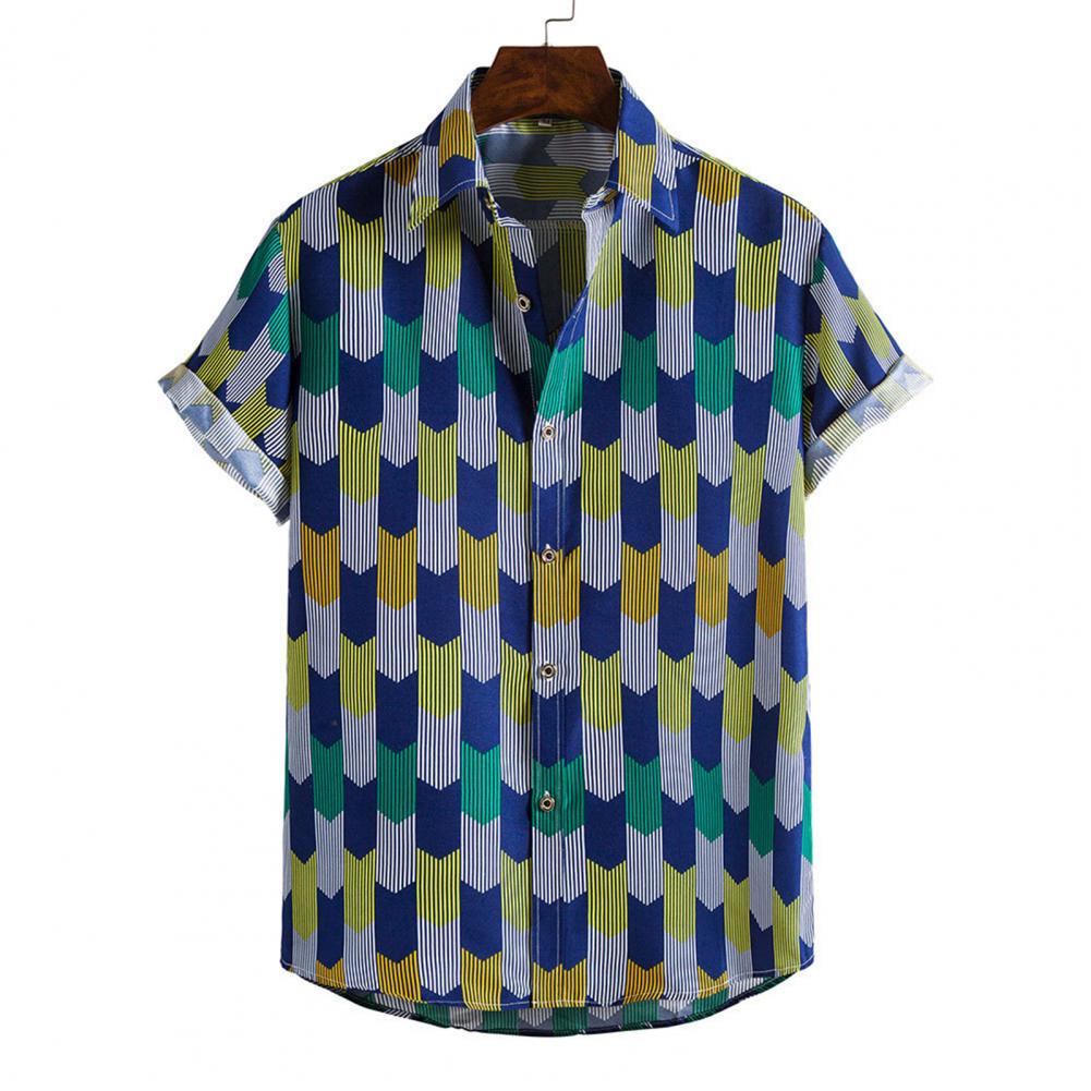 Chemise hawaïenne imprimée à rayures et à col rabattu pour hommes, vêtements de plage, à manches courtes, Slim, à la , été