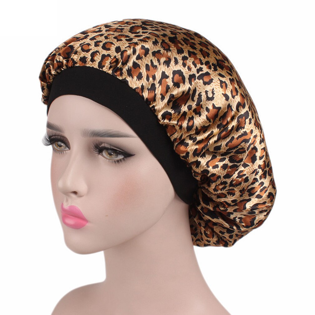 1pc kvinnor satin nattsömn mössa blommig leopardmönstrad nattmössa hår huva hatt siden huvudskydd breda elastiska party cosplay hattar: Leopard