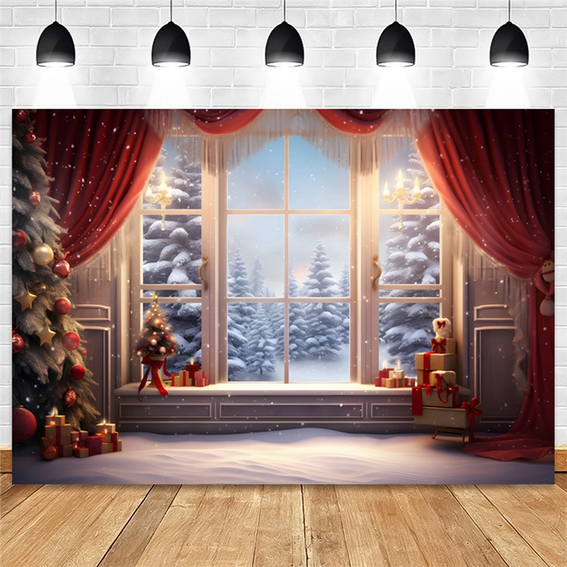 AAAEL-210X150cm Christmas Background Cloth Christmas Window Children Photo Studio Photo Photography Backdrops