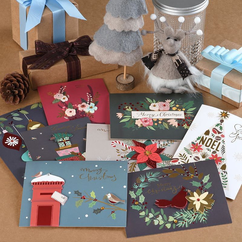 Vintage kraftpapier Hollow out Kerst bericht met envelop Kerstmis Nieuwjaar zegen groet dank card c