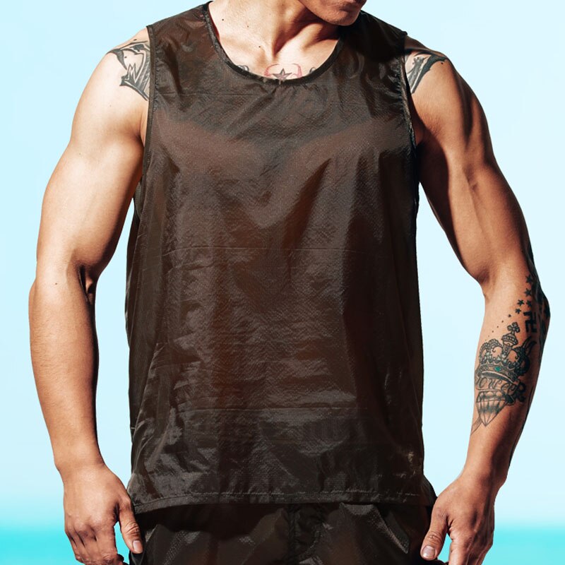 Desmiit Men's Transparent Vest Quick Dry Seaside Beach Vacation Tank Tops Water Sport Vest Ultra-Thin Sleeveless: Green / L