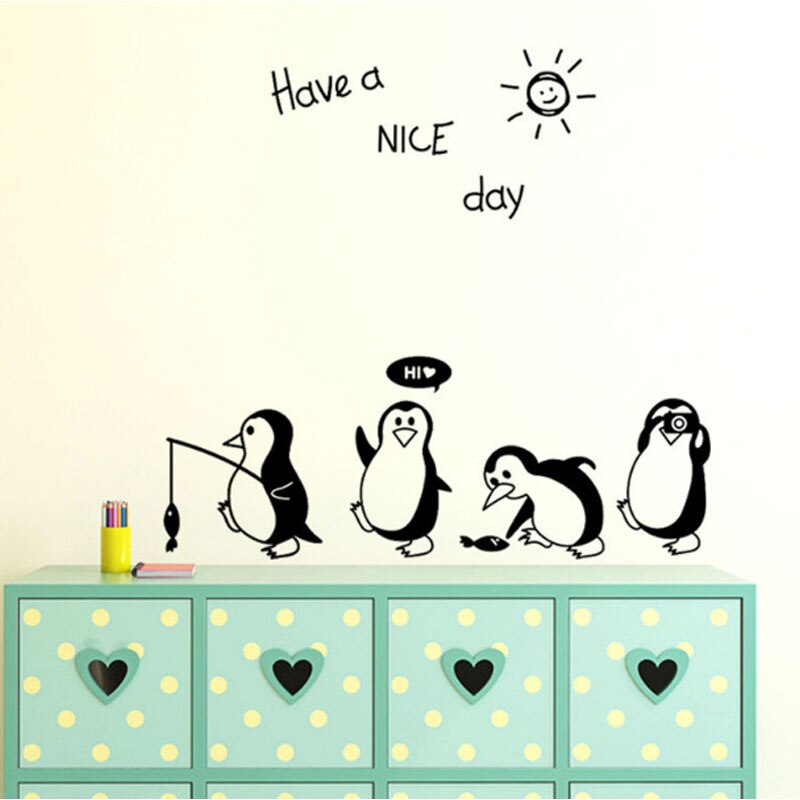 Cartoon Muurstickers Voor Kinderen Kamers Hebben Een Mooie Dag Pinguïn Stickers Op De Muur Koelkast Home Decor Muurstickers