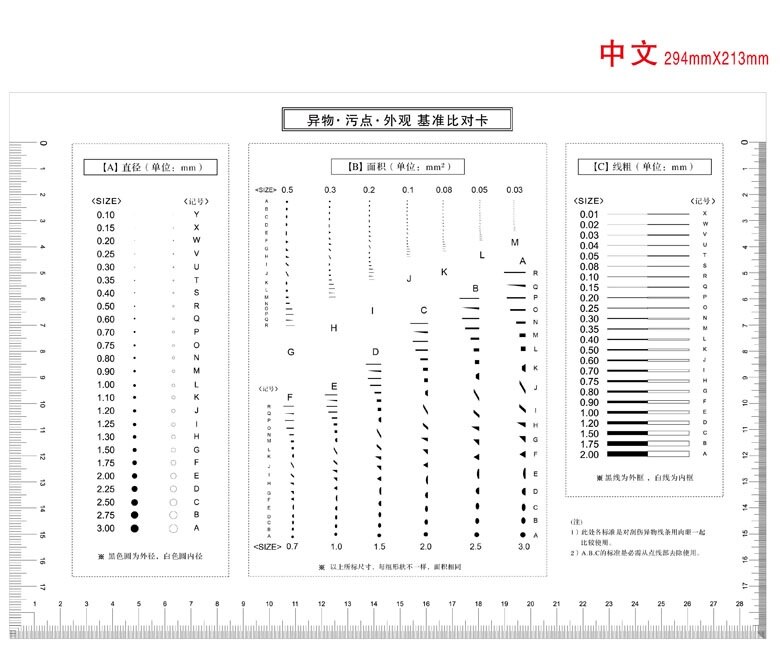 294x213mm Dot Area Line Standard Table High Transparent Soft PET Micrometer Calibration Film Ruler QC Defect Measurement Tool: Chinese