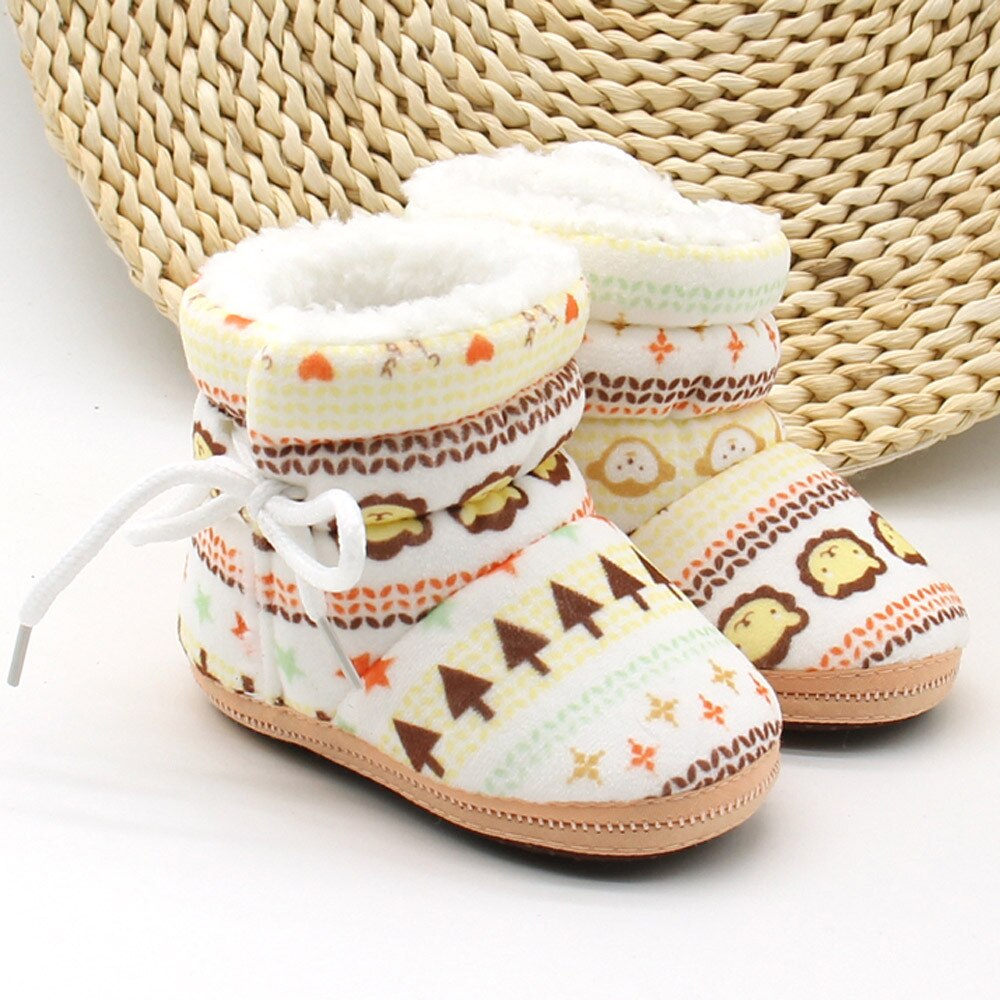 Baby Boots Prewalker Toddler Infant Newborn Baby Boho Printed Boots Soft Sole Boots First Walker Warm Shoes: Khaki