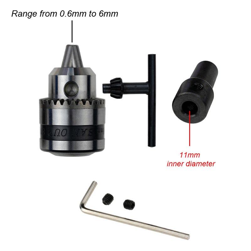 Mini Electric Drill Chuck 0.6-6mm Mount B10 Taper Connector Rod Motor Shaft Chuck For Drill With Adapter Key Wrench Power Tool: Chuck Shaft 11mm