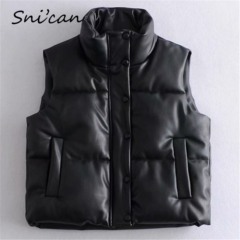 Black Pu Faux Leather Blazer Winter Vintage Cropped Jacket Women Chaquetas De Mujer Za Female Outwear Abrigo Veste