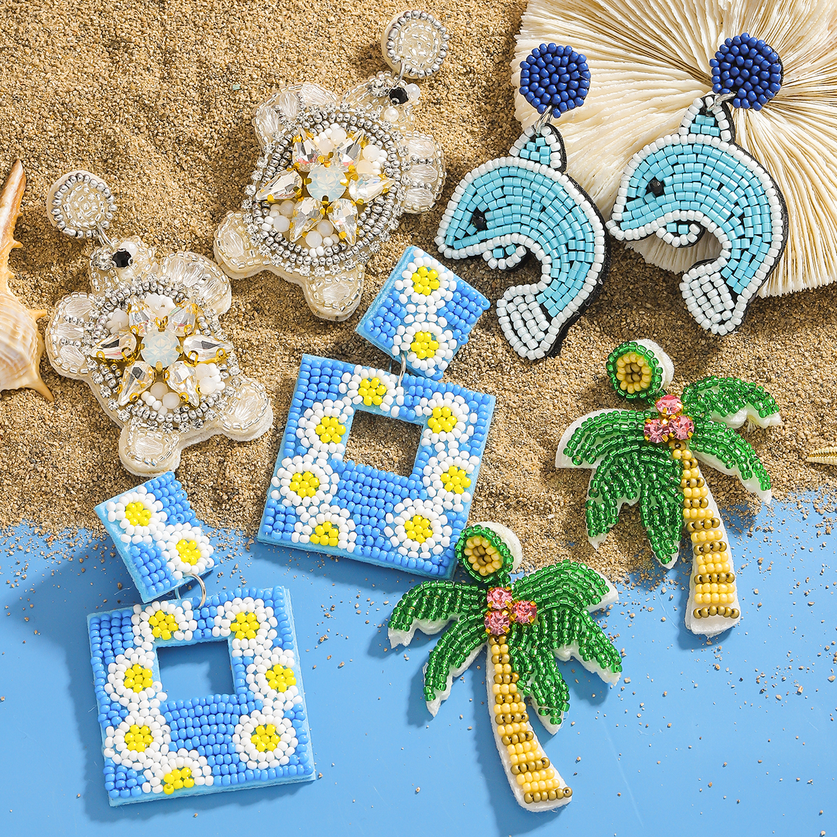 Boucles d'oreilles bohême classiques de Style mignon pour femmes, boucles d'oreilles en perles de riz faites à la main, approprié pour les rassemblements de camarades de classe des filles