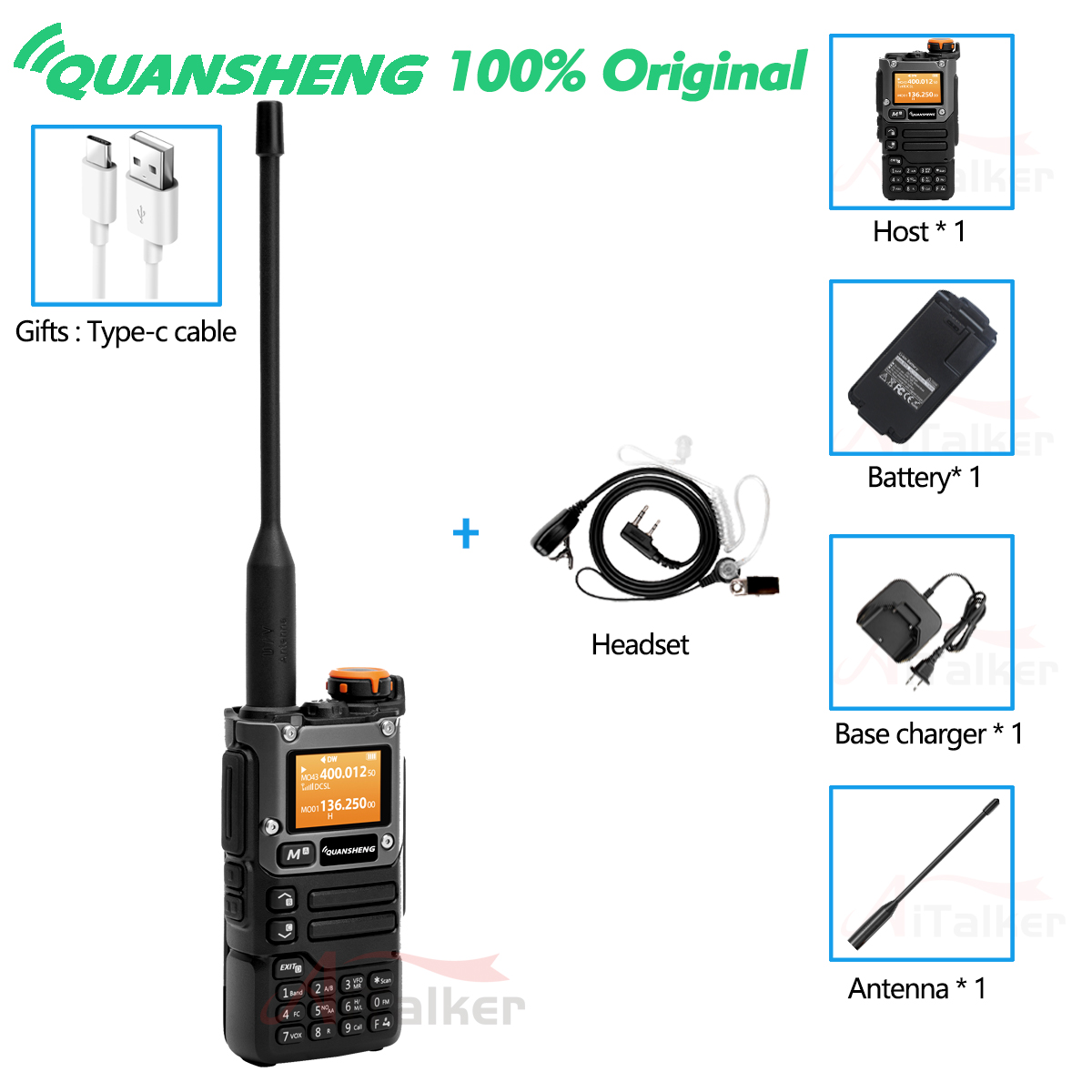 Quansheng Receiver UV K5 (8) Walkie Talkie Portable Am Fm Two Way Radio Commutator Station Amateur Ham Wireless Set Long Range: green / EU