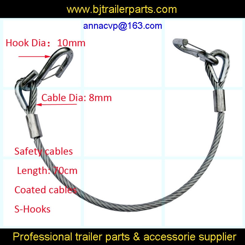 CVP double hook coated safety cables with S spring hooks 70cm long, trailer parts