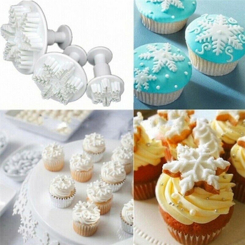 3 Stks/set Sneeuwvlok Plunger Cutter Cakevorm Diy Fondant Cake Sugarcraft Decor Bakken Tools Cake Maken Cutter Mould