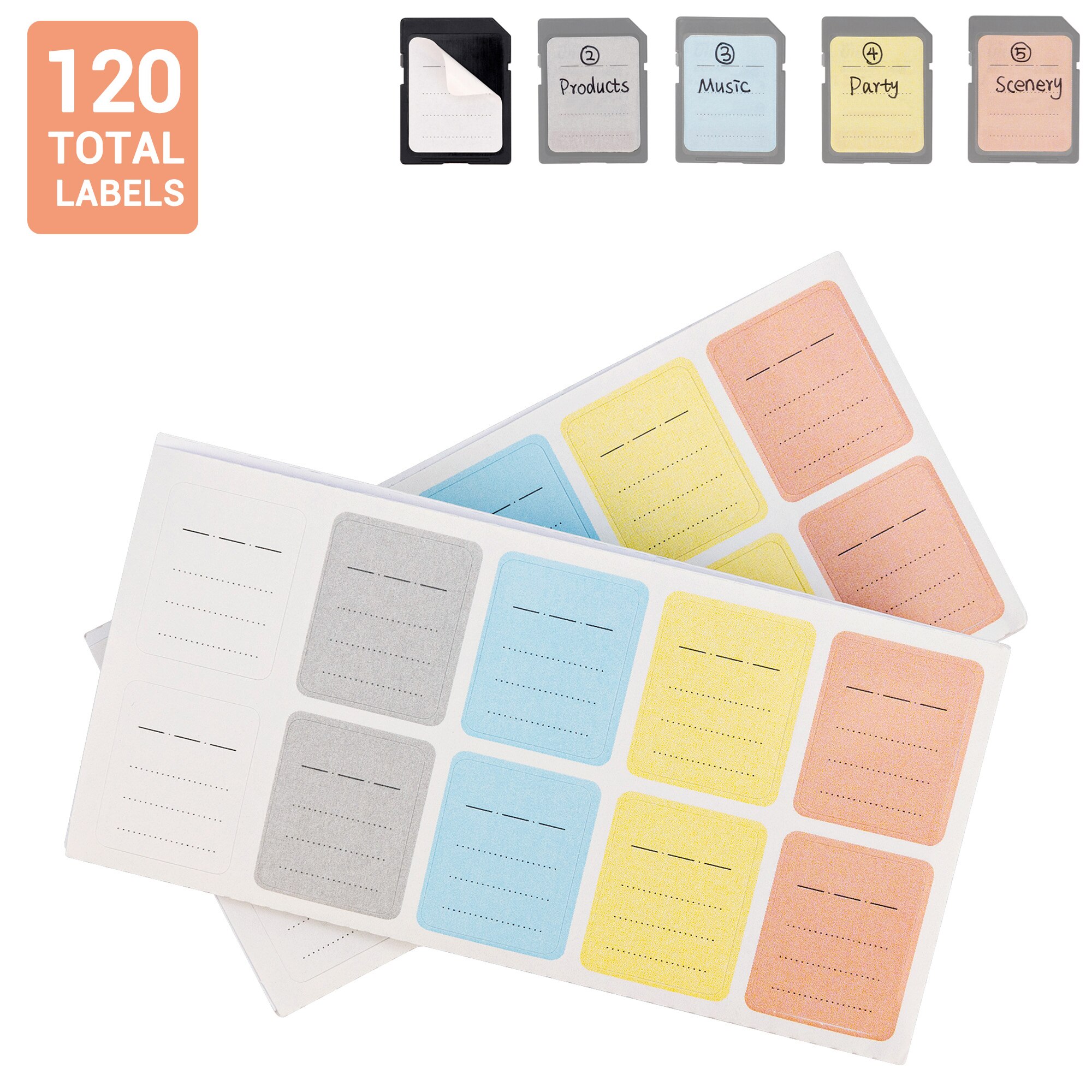 Étiquettes autocollantes amovibles pour carte mémoire SD/SDHC/SDXC/XQD/CF, Type B, 120 pièces, lecteur Flash USB