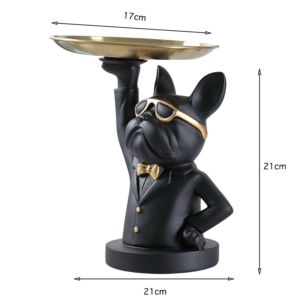 Nordic buldog francuski rzeźba figurka psa statua biżuteria przechowywania tabeli dekoracji prezent pas płyta okulary taca Home Art statua: Black B