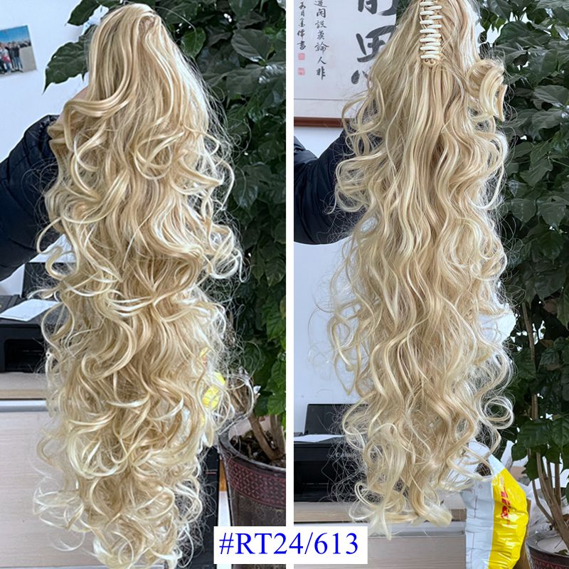 Luxury for Braiding 76cm 210g Long Wavy High Temperature Fiber Synthetic Hair Pieces Claw Clip Ponytail Extensions for Women: Natural Color