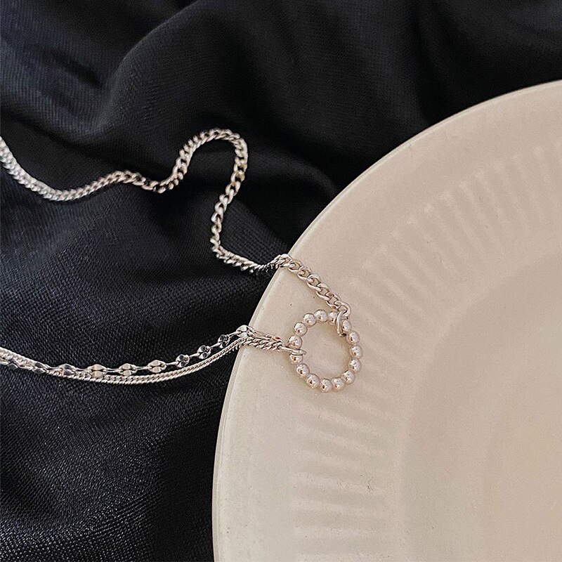 Double Layer Circle Choker Necklace for Women Asymmetric Chain Clavicle Chain Necklace Jewelry Minimalist Accessories S-N727