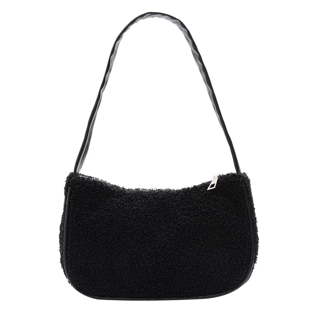 Neue Herbst Winter Weibliche Platz Tote tasche Wolle frauen Handtasche Damen Unterarm Schulter Taschen: schwarz