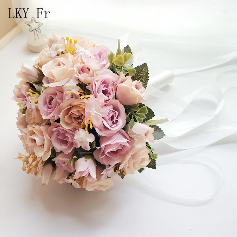 Lky fr bryllup buket blomster ægteskab tilbehør små brude buketter silke roser bryllup buketter til brudepiger dekoration: Lilla brudbuket