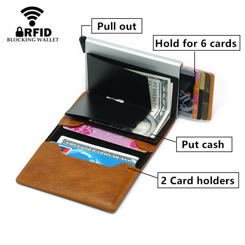 Mode Anti Rfid Blocking Mannen Creditcardhouder Lederen Kleine Portemonnee Id Bank Card Case Metalen Bescherming Portemonnee voor Vrouwen