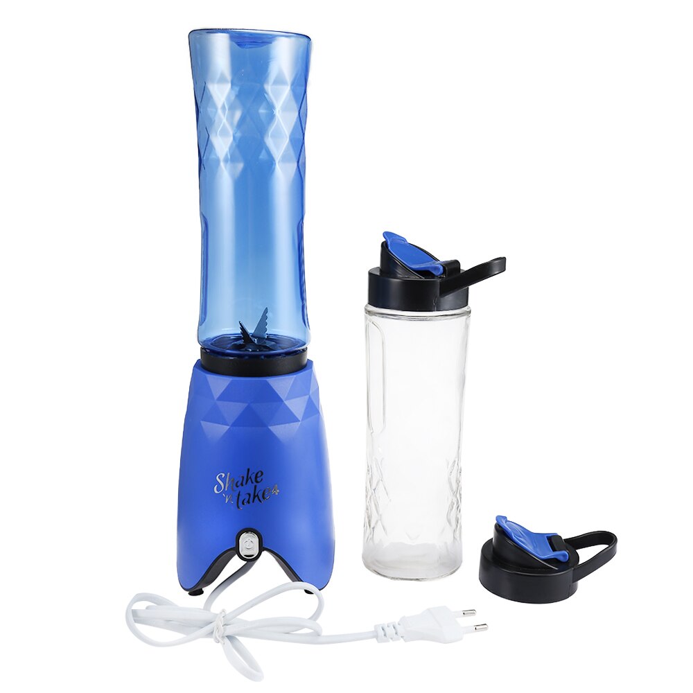 3in1 500ML Electric Fruit Juicer Machine Mini Portable Shake Juice Juicer Maker Bottle Squeezers EU Plug with Glass/Plastic Cups: Blue