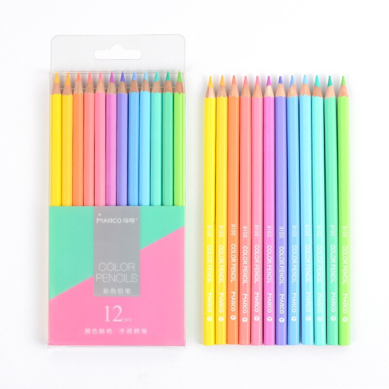 Andstal – crayons de couleur professionnels, ensemble de crayons de couleur Macaron Pastel, fournitures de papeterie artistique Marco, 12/24