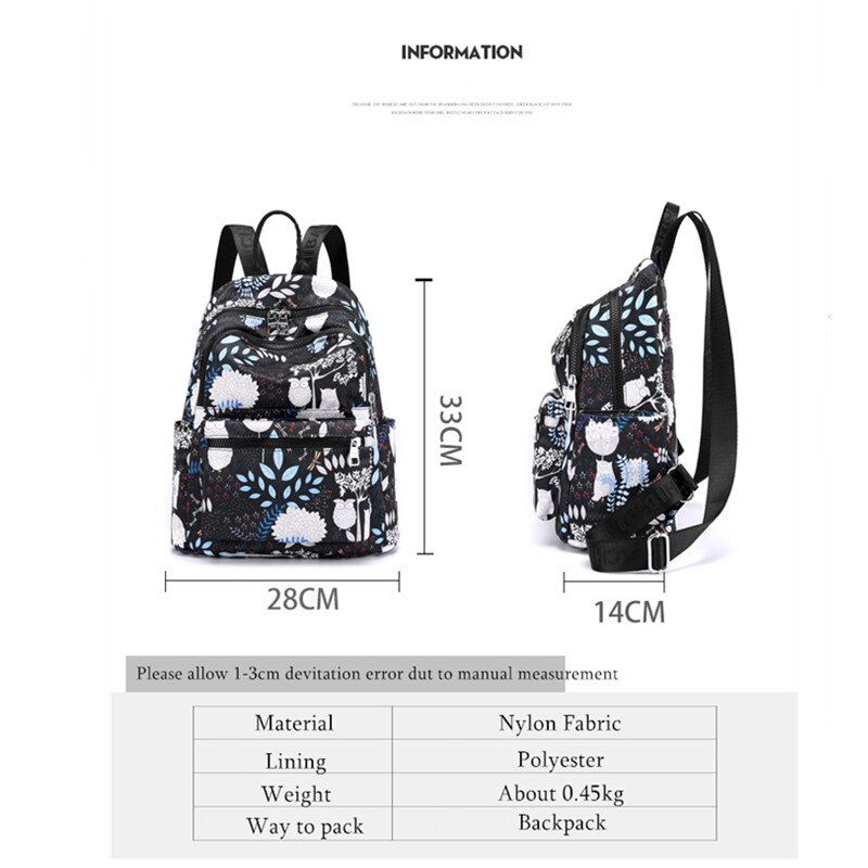 Vento-mochila de viaje para mujer, bolso de hombro de nailon resistente al agua, escolar, suave, con letras,