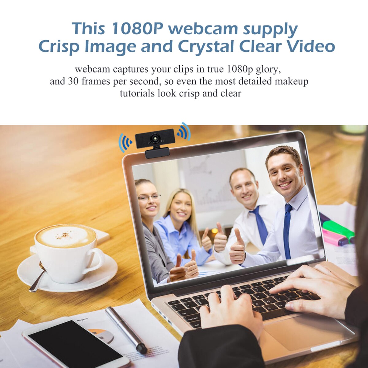 Full HD 1080P Webcam with Noise Reduction Microphone 110-Degree Wide View Angle USB Computer Web Camera Plug and Play