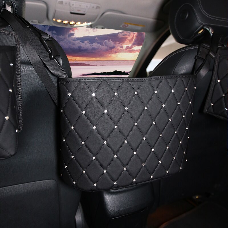 Diamond Leather Car Net Bag Between Car Organizer Seat Back Storage Bag Handbag Holding Net Luggage Holder Pocket for Car