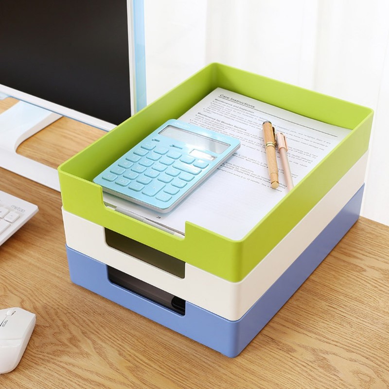 Blauw Groen Wit Bureau Bestand Document Papier Trays Magzine Houder Plastic Boek Houder Organizer Voor Desktop Opslag Kantoor Suppiles